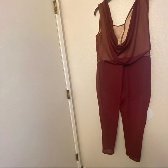 WEISSMAN Dance Costume Burgundy red jumpsuit Mesh Cropped Unitard SM11090 XLA - Picture 4 of 15